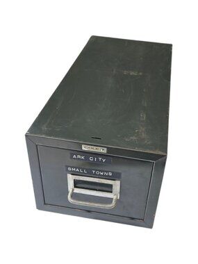 Vintage Metal Industrial Card File Cabinet Drawer Postcard Photo Storage